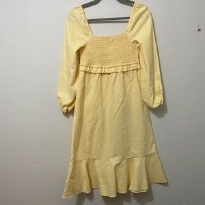7 FOR ALL MANKIND: Puff Sleeves Smocked Linen Midi Dress